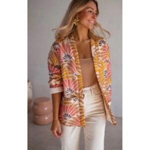 Women's Easy Clothes Patterned Mirabelle Jacket Open Front Quilted Sz Med/large